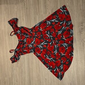 B.Darlin Juniors Red Flower and Polka Dot A Line Cold Shoulder Dress